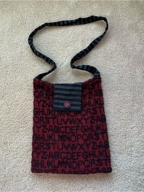 Jo Sheffield Original Designs Black & Red Wool Alphabet Tote - GUC - Fully Lined